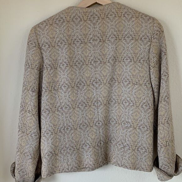 Pendleton Vintage Tan Virgin Wool Cropped Collarless Blazer Jacket women’s Sz 8 - Picture 5 of 9